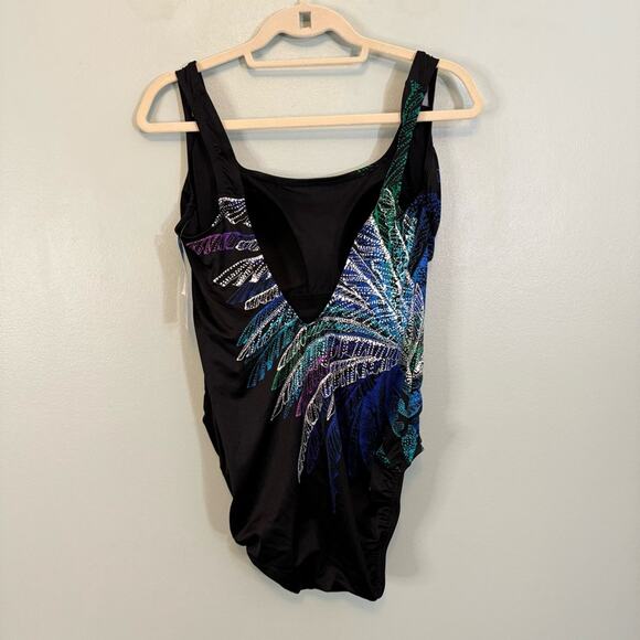 Swim Solutions Women's Black Firework Pull On One-Piece Swimsuit Size 14 NWT - Picture 8 of 11